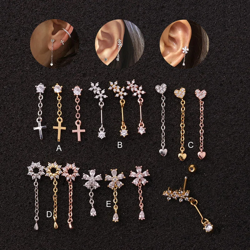 1 Pair 316L Stainless Steel Piercing Pendant Earrings Zircon Flower Earbone Stud Helix Cartilage Ear Clips Body Piercing Jewelry
1 Pair 316L Stainless Steel Piercing Pendant Earrings Zircon Flower Earbone Stud Helix Cartilage Ear Clips Body Piercing Jewelry