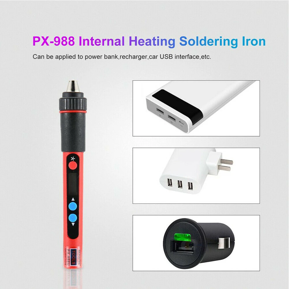 PX-988 Non Slip Adjustable Stainless Steel Repair Touch Switch Electric Soldering Iron Pen Tip LCD Welding Tool USB Mini
PX-988 Non Slip Adjustable Stainless Steel Repair Touch Switch Electric Soldering Iron Pen Tip LCD Welding Tool USB Mini
