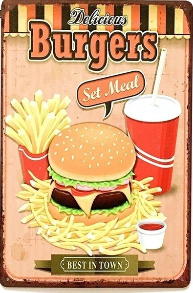 Burger Retro And Vintage Tin Sign 8x12inch Metal Posters Plaque For Bar Cafe Home House Restaurant Store
Burger Retro And Vintage Tin Sign 8x12inch Metal Posters Plaque For Bar Cafe Home House Restaurant Store