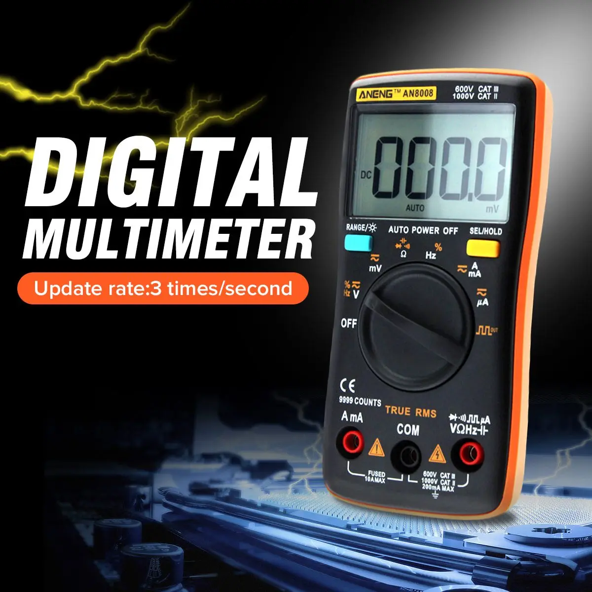 Portable Digital Multimeter 9999 T-RMS 3" DC AC Voltage Capacitance Ohm LCD Color Display Diode multimetro NCV Hz Live Wire Test
Portable Digital Multimeter 9999 T-RMS 3" DC AC Voltage Capacitance Ohm LCD Color Display Diode multimetro NCV Hz Live Wire Test