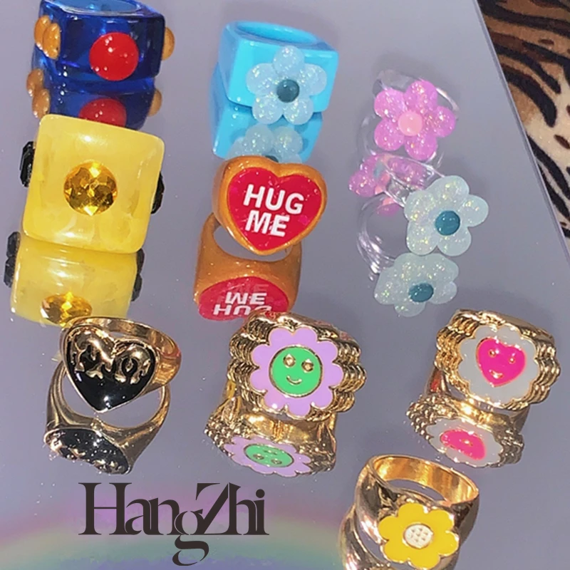 HangZhi 2021 New Colorful Flowers Cute Alien Face Rings Alloy Resin Geometric Round Heart Rings for Women Girls Party Jewelry
HangZhi 2021 New Colorful Flowers Cute Alien Face Rings Alloy Resin Geometric Round Heart Rings for Women Girls Party Jewelry