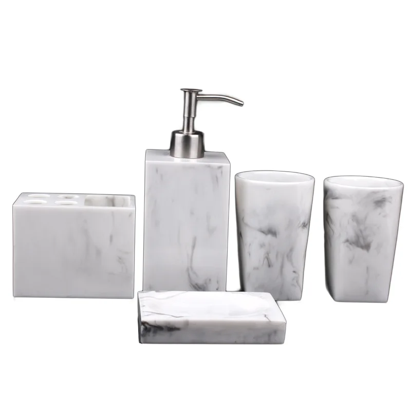 Resin Imitation Marble Bathroom Accessory Set Mouthwash Cup Soap Toothbrush Holder Shampoo Bottle Household Wash Set WF1021 
Resin Imitation Marble Bathroom Accessory Set Mouthwash Cup Soap Toothbrush Holder Shampoo Bottle Household Wash Set WF1021
