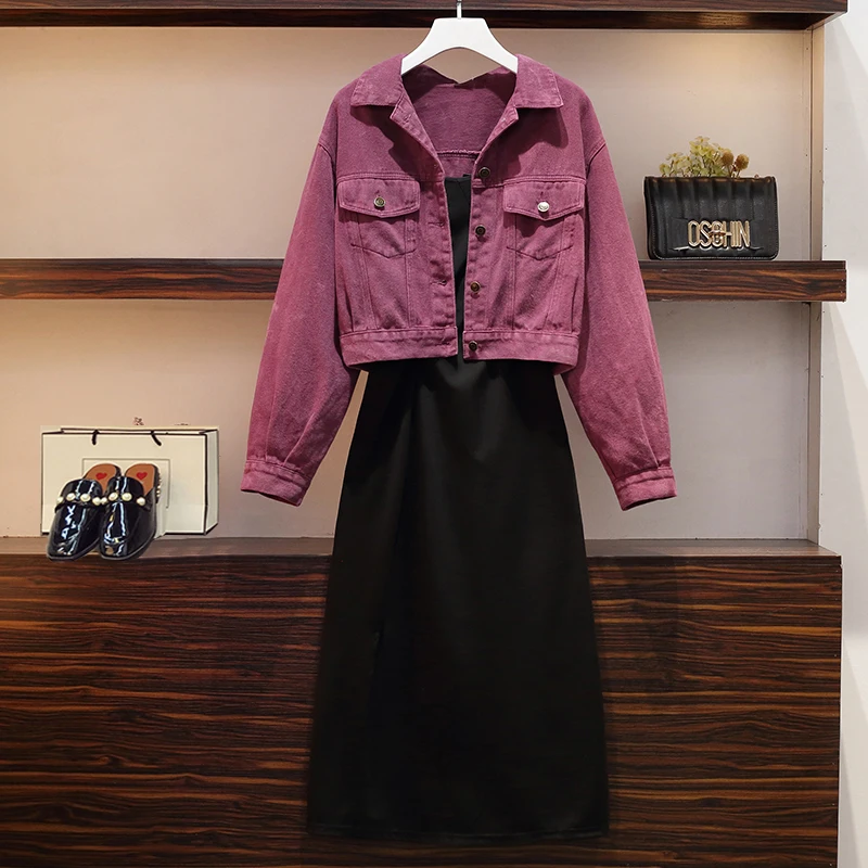 Fashion brand Suit Women Autumn New slim sexy suspender mid-length small black Dress + Short denim Jacket two-piece Female sets
Fashion brand Suit Women Autumn New slim sexy suspender mid-length small black Dress + Short denim Jacket two-piece Female sets