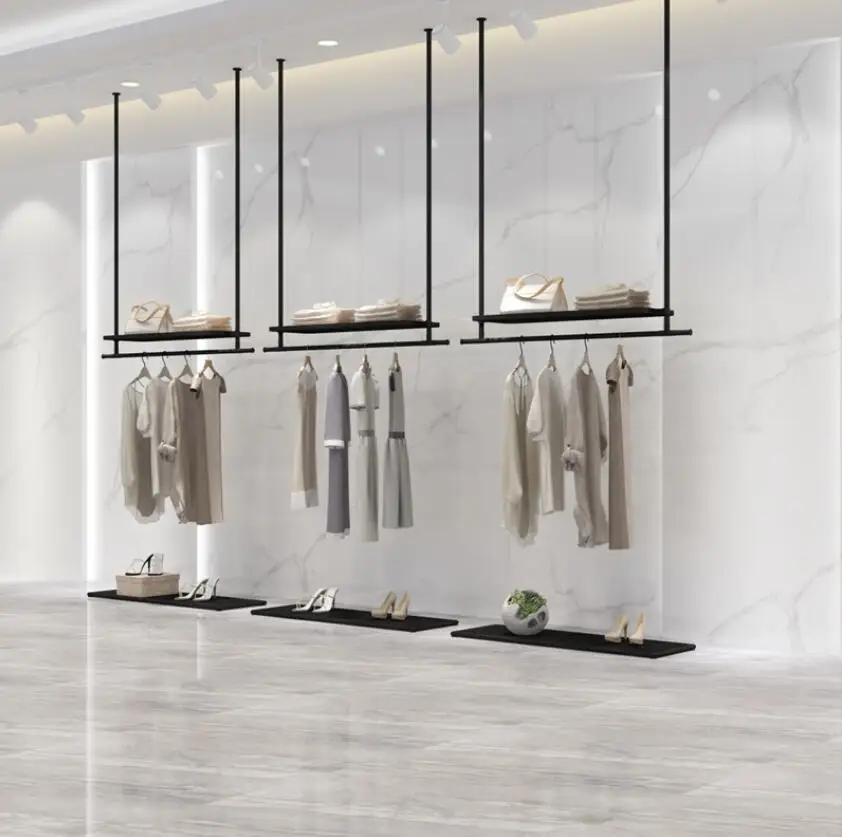 Clothes store ceiling hanging hanger hanger hanging wall clothing display rack boys' clothing rings women's clothing shelf
Clothes store ceiling hanging hanger hanger hanging wall clothing display rack boys' clothing rings women's clothing shelf