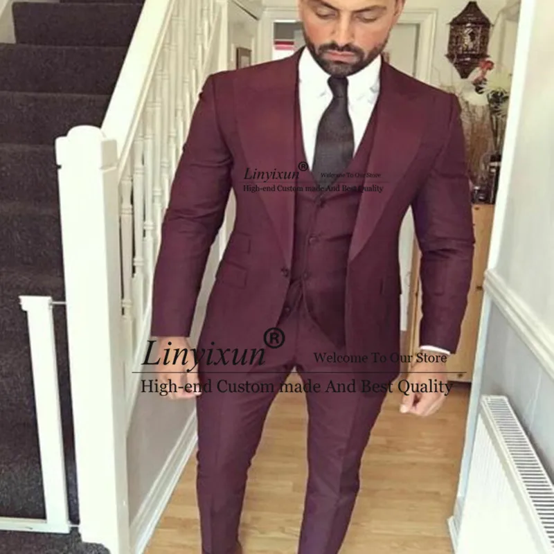 2020 Men 3 Piece Burgundy Wedding Suit Polyester+Cotton One Button Groom Tuxedos Formal Dinner Prom Slim Suit Custom
2020 Men 3 Piece Burgundy Wedding Suit Polyester+Cotton One Button Groom Tuxedos Formal Dinner Prom Slim Suit Custom