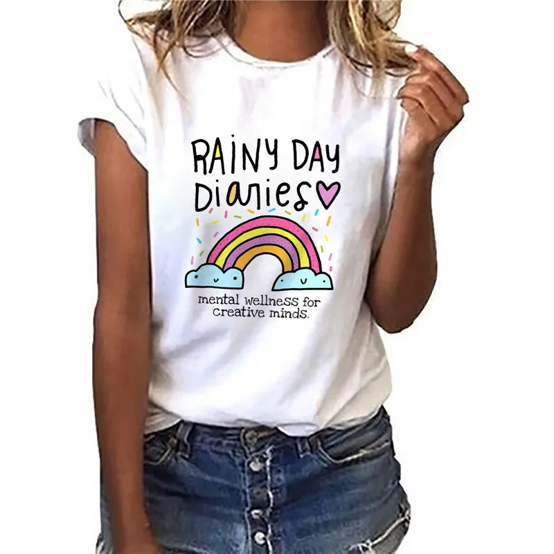 Rainbow Print Colorful Cute Cartoon Summer Tops Women’s T-shirts Vouge Casual Short Sleeve Simple Top Casual 90s Clothing
Rainbow Print Colorful Cute Cartoon Summer Tops Women’s T-shirts Vouge Casual Short Sleeve Simple Top Casual 90s Clothing