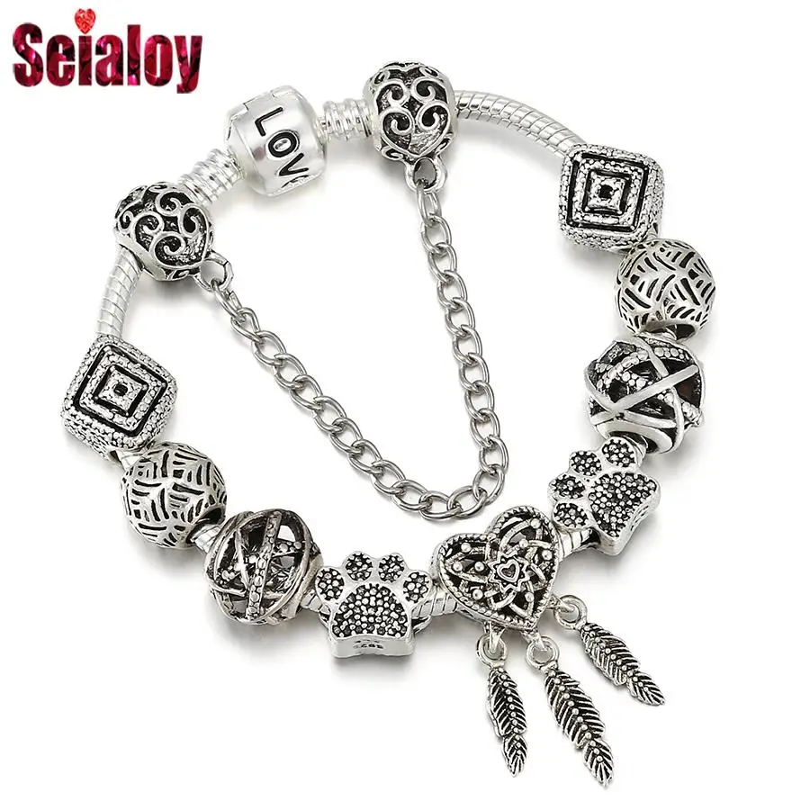 Seialoy Fashion Bear Palm Dreamcatcher Feather Charm Bracelets For Women Men Original Stars Bead LOVE Beaded Bangle Jewelry Gift
Seialoy Fashion Bear Palm Dreamcatcher Feather Charm Bracelets For Women Men Original Stars Bead LOVE Beaded Bangle Jewelry Gift