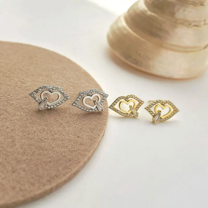 Real 925 Sterling Silver Lips and Heart Hollow Stud Earrings with Dainty Zircons Fine Jewelry for Women Girls
Real 925 Sterling Silver Lips and Heart Hollow Stud Earrings with Dainty Zircons Fine Jewelry for Women Girls