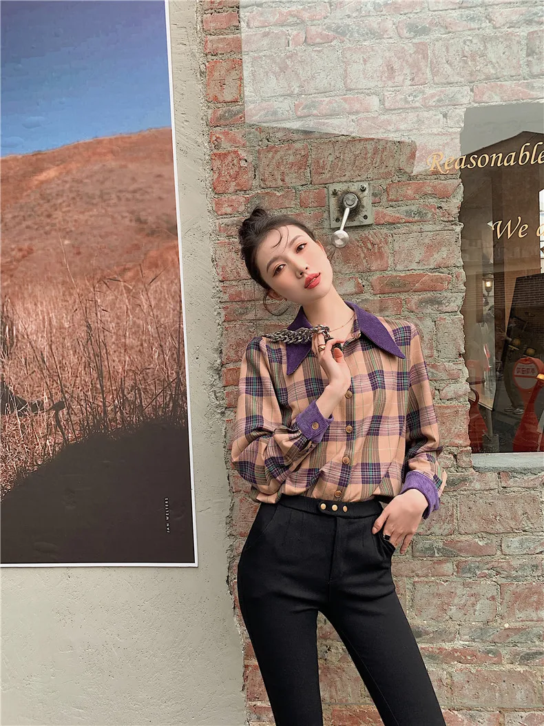 Bornladies Spring 2021 Long Sleeve Plaid Shirt Women Patchwork Collar Casual Top England Style Button Up Shirt Fashion Clothing
Bornladies Spring 2021 Long Sleeve Plaid Shirt Women Patchwork Collar Casual Top England Style Button Up Shirt Fashion Clothing