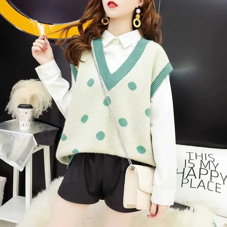 Women Knitted Sweater Dot Vest Oversize Deep V-necked Fall Autumn Sleeveless Jumper Knit Femme Tank Tops PDD
Women Knitted Sweater Dot Vest Oversize Deep V-necked Fall Autumn Sleeveless Jumper Knit Femme Tank Tops PDD