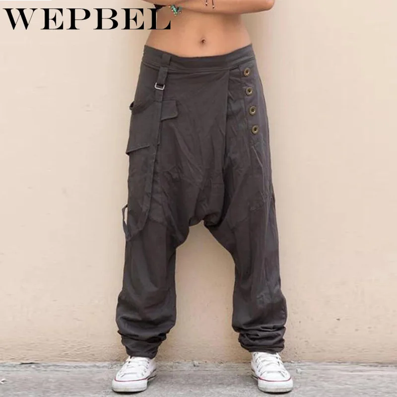 Женские шаровары WEPBEL однотонные с карманами свободные эластичные низкой талией |
