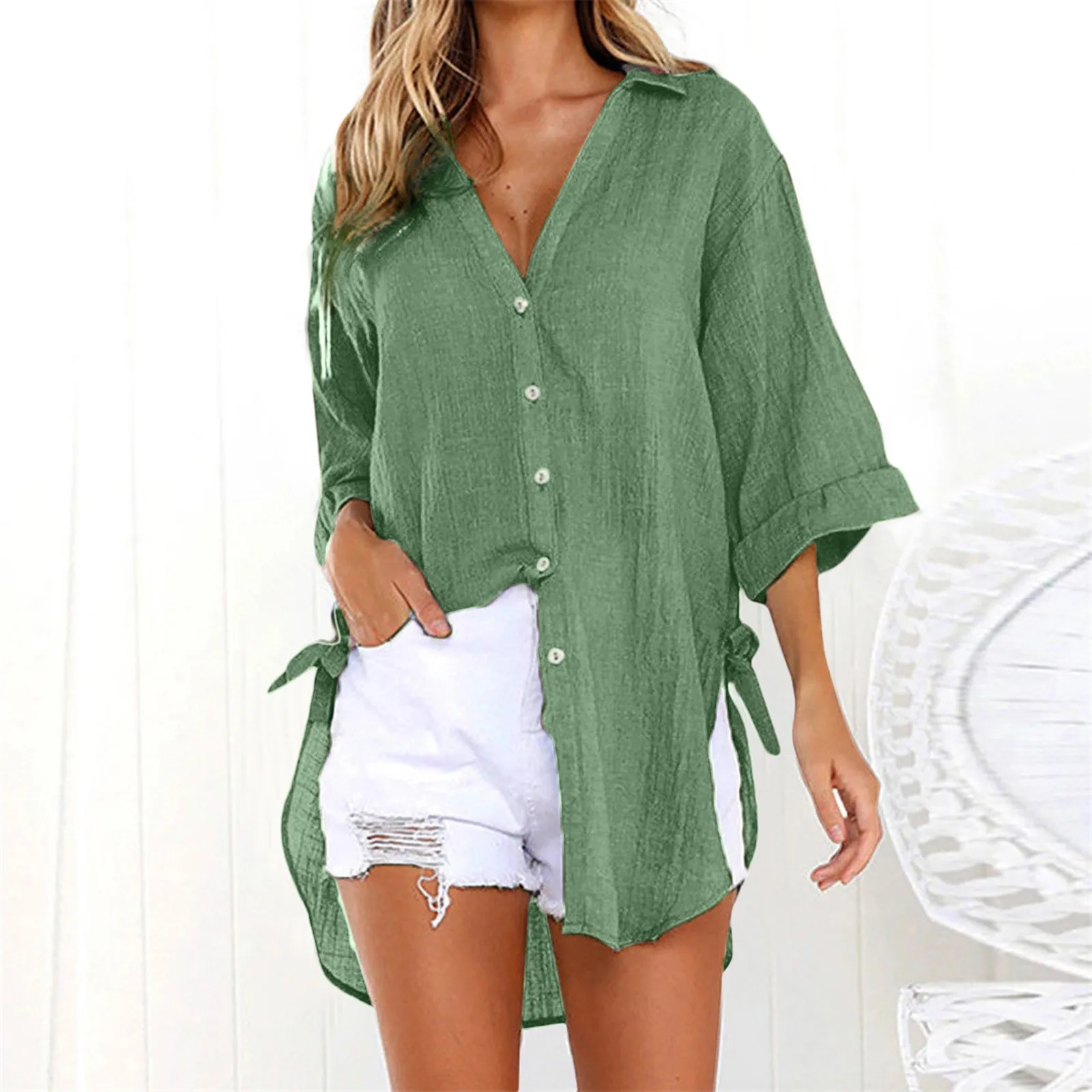Fashion Button Blouse Plus Size Loose Cotton Solid Color Shirt Tops Casual Summer Ladies Top Long Shirt Female Women Blusas
Fashion Button Blouse Plus Size Loose Cotton Solid Color Shirt Tops Casual Summer Ladies Top Long Shirt Female Women Blusas