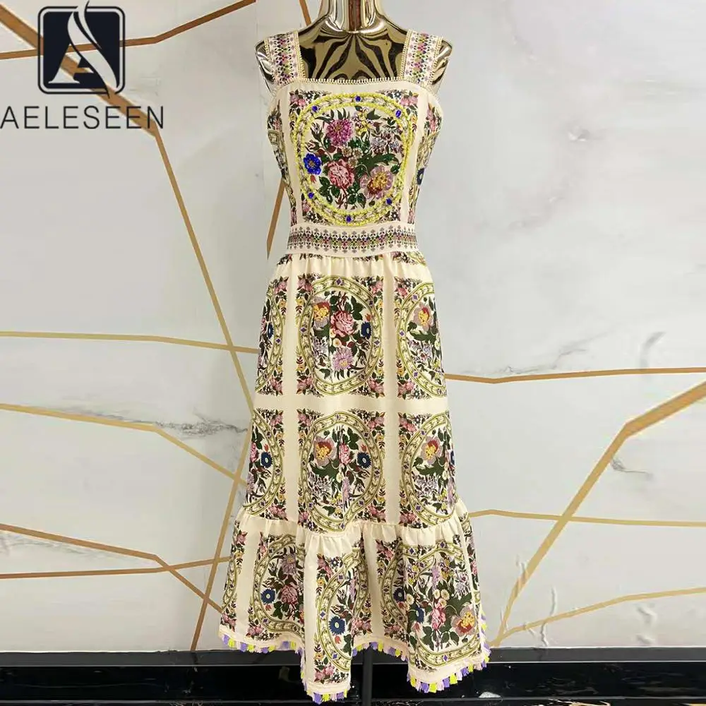AELESEEN Luxury Designer Women Dress Summer Runway Fashion Spaghetti Strap Beadinng Diamonds Flower Print High Quality Dress
AELESEEN Luxury Designer Women Dress Summer Runway Fashion Spaghetti Strap Beadinng Diamonds Flower Print High Quality Dress