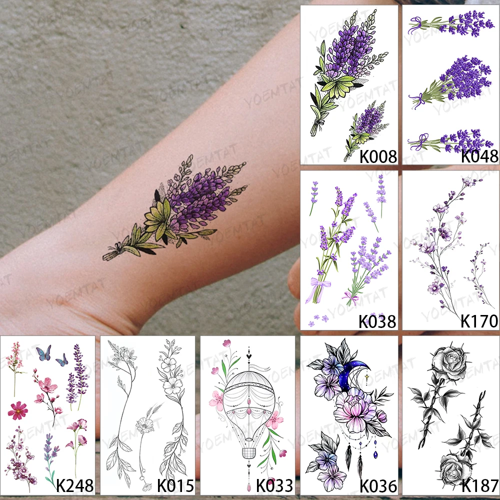 9pcs/Lot Waterproof Temporary Tattoo Sticker Lavender Rose Plant Flower Flash Tatto Woman Girl Kid Wrist Arm Body Art Fake Tatoo
9pcs/Lot Waterproof Temporary Tattoo Sticker Lavender Rose Plant Flower Flash Tatto Woman Girl Kid Wrist Arm Body Art Fake Tatoo