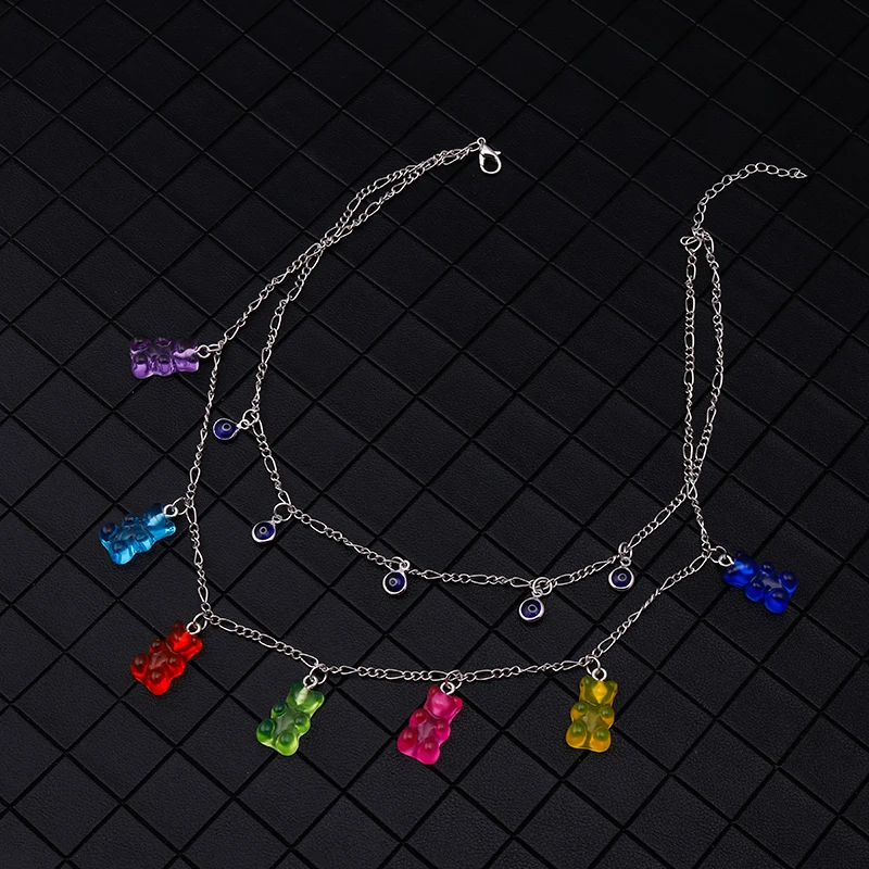New Fashion Double Layer Cartoon Gummy Bear Evil Eyes Chain Necklaces for Women Silver Color Femme Bijoux Collar Pendants Gifts
New Fashion Double Layer Cartoon Gummy Bear Evil Eyes Chain Necklaces for Women Silver Color Femme Bijoux Collar Pendants Gifts