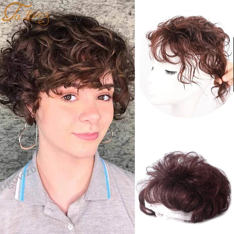 TALANG Short curly hair Synthetic hair Topper With Bangs Clip In Hair Extensions Black Brown Natural Fake Hair Pieces For Women
TALANG Short curly hair Synthetic hair Topper With Bangs Clip In Hair Extensions Black Brown Natural Fake Hair Pieces For Women