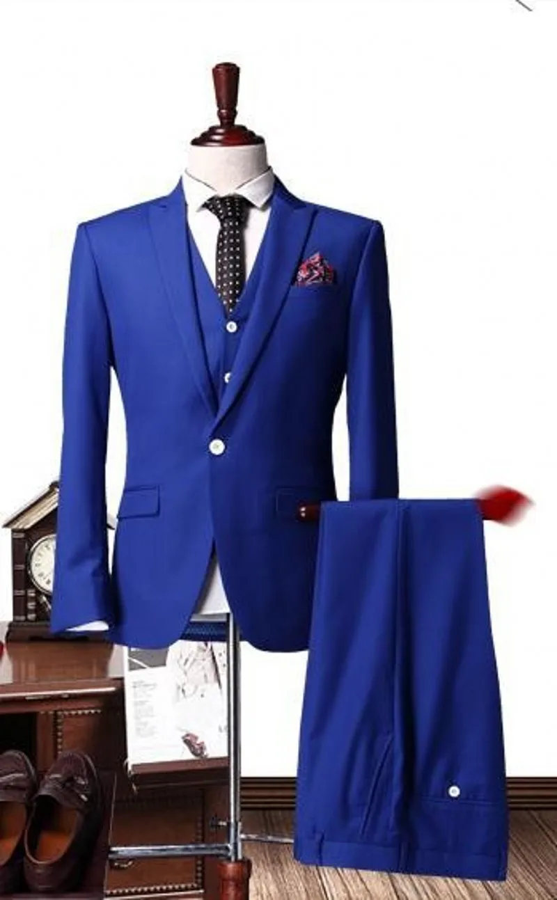 

Королевский синий смокинг для жениха на одной пуговице Нарядные Костюмы для свадьбы для Для мужчин (пиджак + брюки + жилет) для маленькой дев...