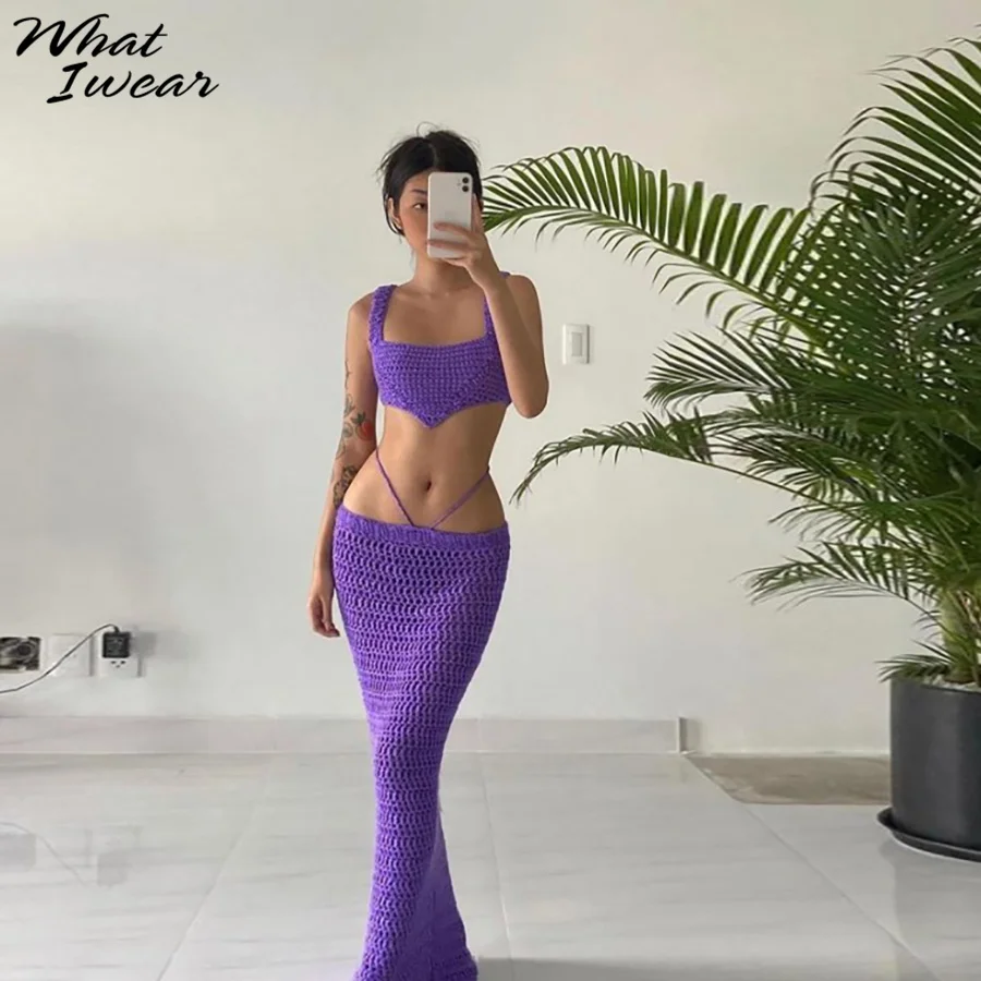 Whatiwear Weave Mesh Solid Two Piece Set Women Elegant Back Criss Cross Bandage Camisole Top+See Through Skirt Matching Outfits
Whatiwear Weave Mesh Solid Two Piece Set Women Elegant Back Criss Cross Bandage Camisole Top+See Through Skirt Matching Outfits