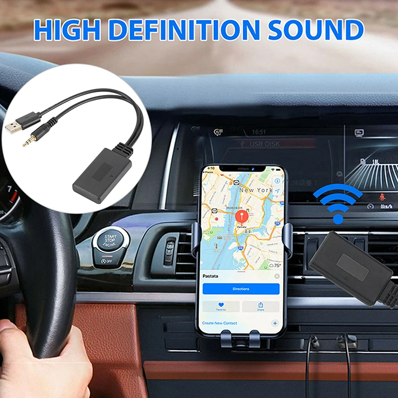 Bluetooth-compatible 5.0 Receiver Adapter USB/3.5mm Jack Stereo Audio For Car AUX Speaker