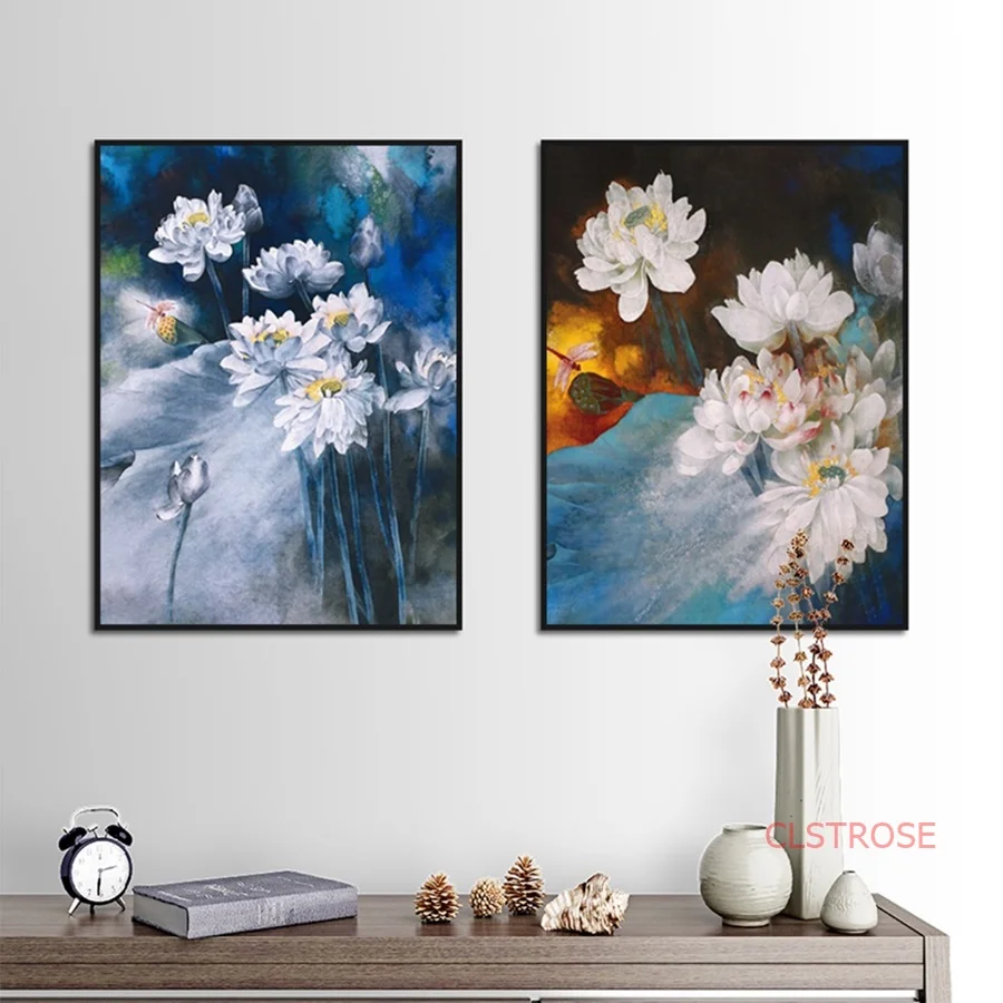 

Oil Lotus Flower Canvas Paintings Modular HD Printed Modular Wall Art Pictures For Living Room Modern Home Decoration No Framed