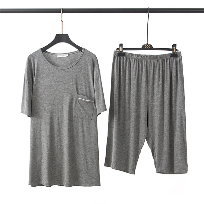 6XL Pajamas summer men plus fat size short-sleeved shorts modal pajamas loose casual home service suit пижама 2020 | Мужская