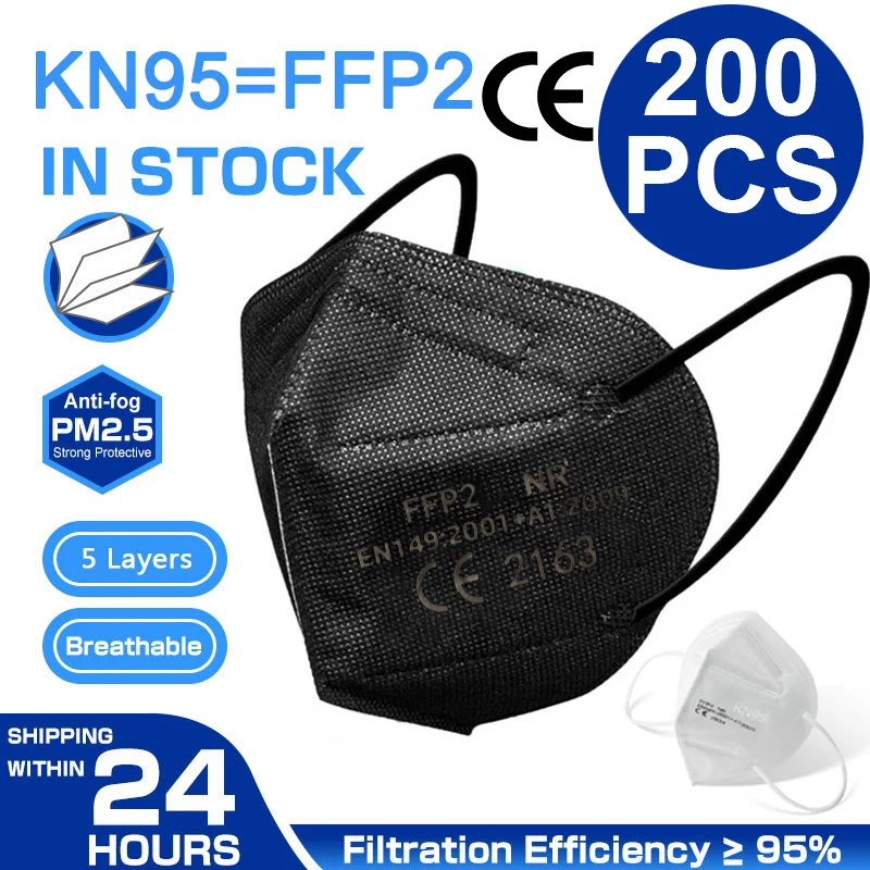 Респиратор KN95 FPP2 FFP3 FPP3 многоразовый 5 слоев черная Пылезащитная маска для лица с