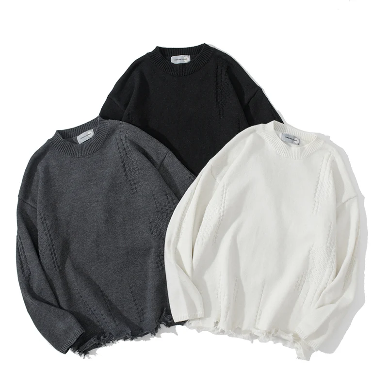 Fashionable Washed Destroyed Jacquard Irregular Tailoring Knitting Sweaters Men and Women Tassels Pullovers Sweaters Oversized
Fashionable Washed Destroyed Jacquard Irregular Tailoring Knitting Sweaters Men and Women Tassels Pullovers Sweaters Oversized