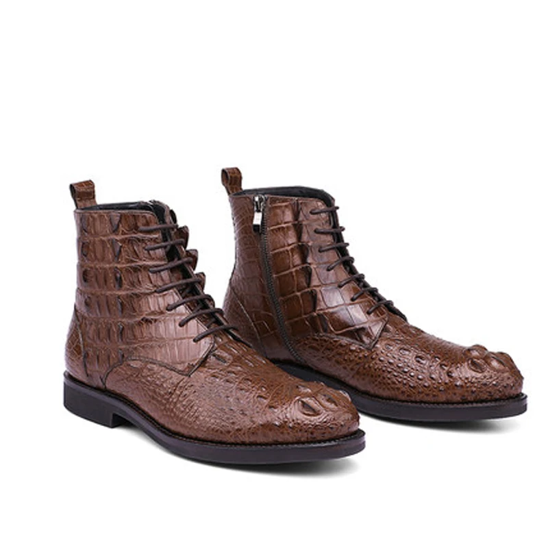 

weitasi true new crocodile boots Men boots martin boots Handmade shoes fashion durability Add wool keep warm men boots