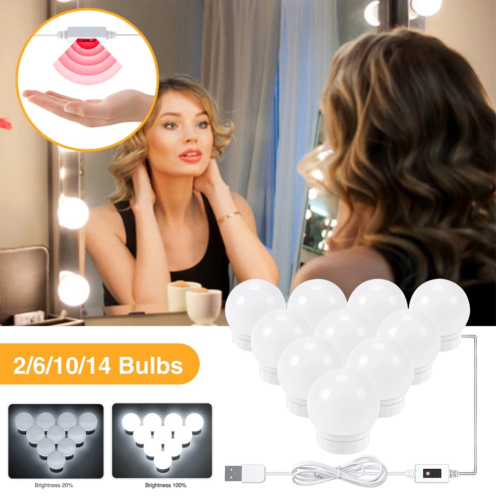 3 Modes Makeup Mirror Light Led Touch Dimming Vanity Dressing Table Lamp 2/6/10/14Bulbs USB Hollywood Make Up Mirror Wall Lamp
3 Modes Makeup Mirror Light Led Touch Dimming Vanity Dressing Table Lamp 2/6/10/14Bulbs USB Hollywood Make Up Mirror Wall Lamp