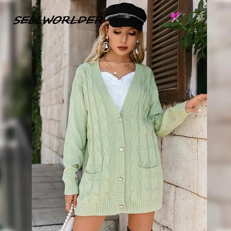 Casual Green Pocket Cardigan Women Long Button Long Sleeve Sweater Cardigan Winter Elegant Office Female Knit Coat
Casual Green Pocket Cardigan Women Long Button Long Sleeve Sweater Cardigan Winter Elegant Office Female Knit Coat