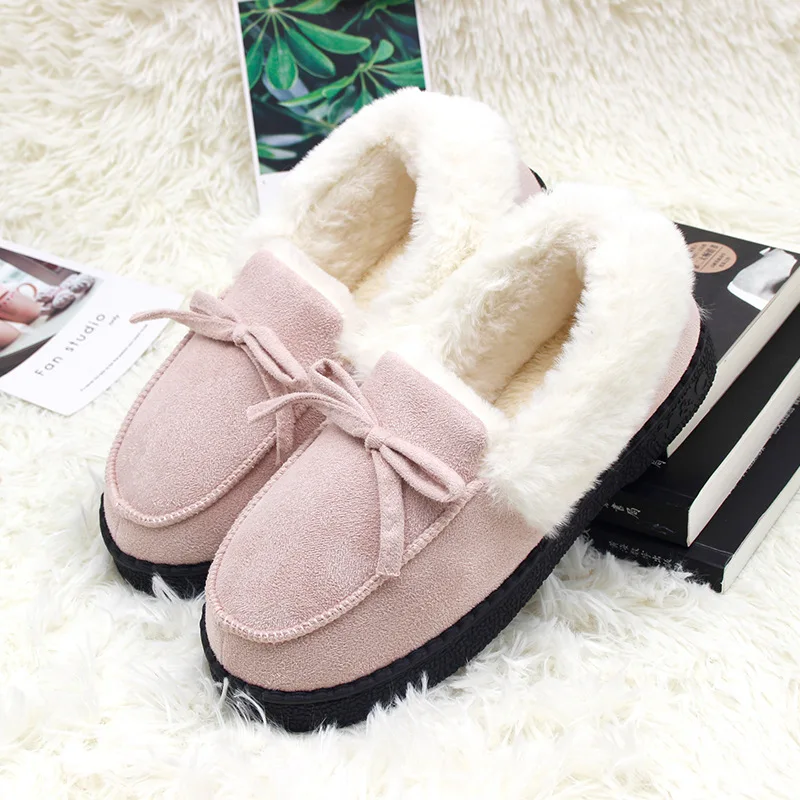 Women Cotton Slippers Home Full Fur Winter Warm Plush Bedroom Non-slip Couples Shoes Indoor Ladies Furry | Обувь