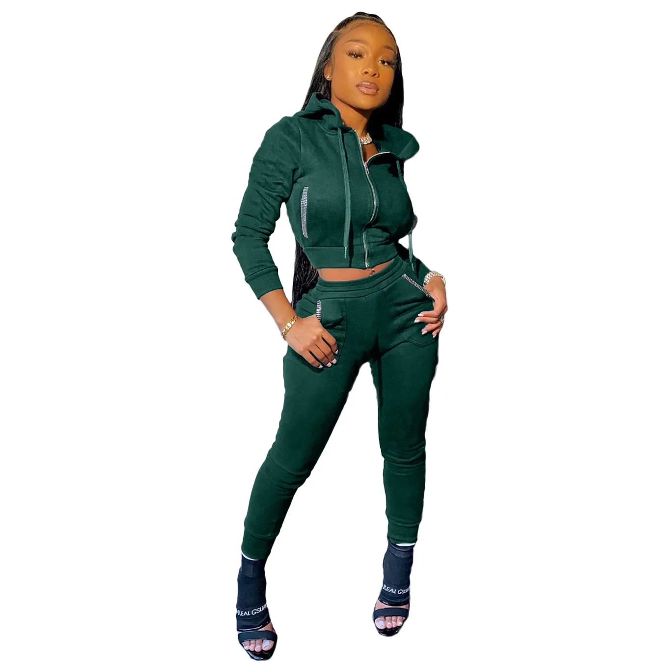 Women Two Piece Set Women Zipper Hoodie Jewelry Inlaid Fleece Sweatshirt and Pants Tracksuit Sports Jogging Female Clothing Set
Women Two Piece Set Women Zipper Hoodie Jewelry Inlaid Fleece Sweatshirt and Pants Tracksuit Sports Jogging Female Clothing Set