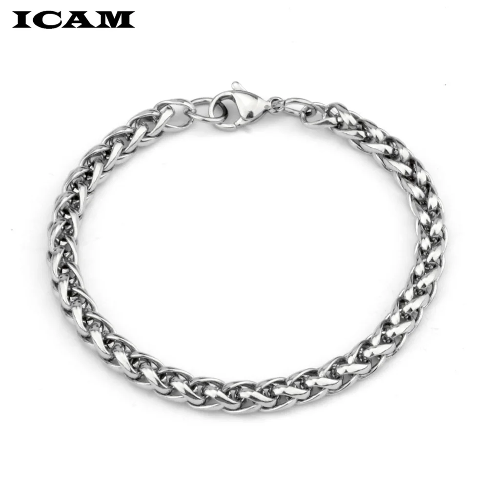 ICAM Men's Bracelet & Bangle 2018 Christmas Gift Stainless Steel Silver Color Link Wheat Double Chain Jewelry Dropship | Украшения и