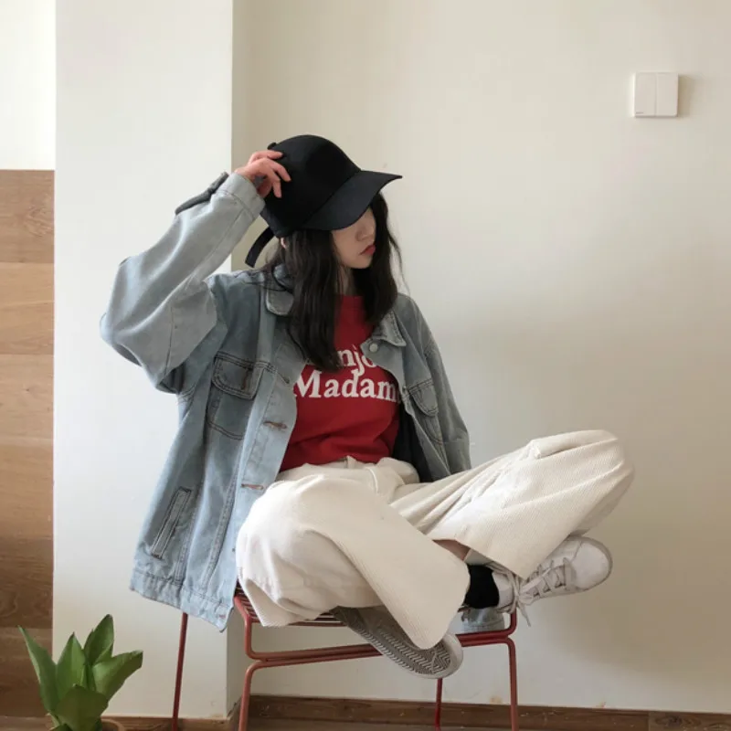 Jackets Women Turn-down Collar Single Breasted Solid Simple Denim Casual Korean Chic BF Harajuku Streetwear All-match Womens New
Jackets Women Turn-down Collar Single Breasted Solid Simple Denim Casual Korean Chic BF Harajuku Streetwear All-match Womens New