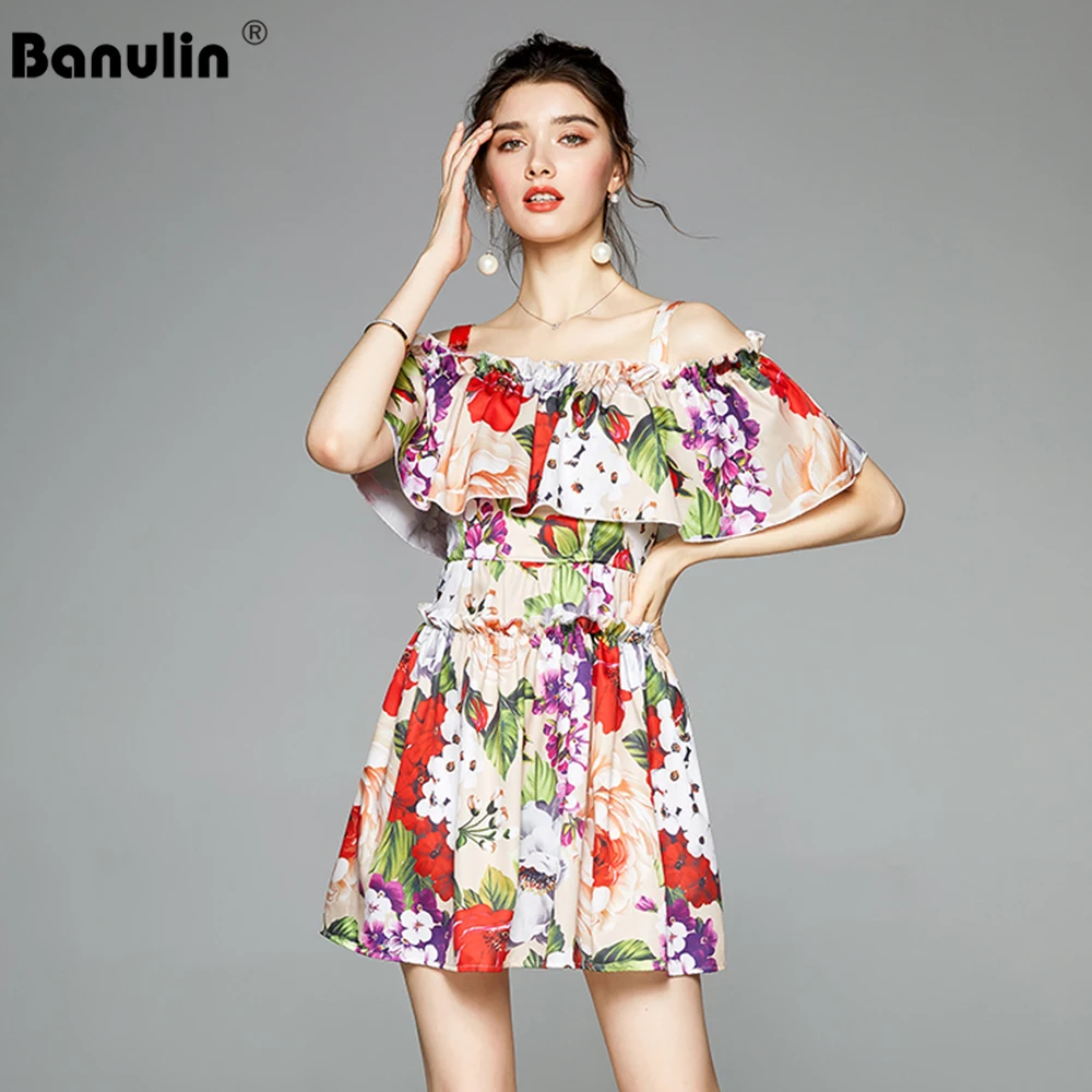 Banulin Summer Fashion Runway Floral Beach Short Dress Women's Cloak Slash Neck Cut out Off Shoulder Spaghetti Strape Dress
Banulin Summer Fashion Runway Floral Beach Short Dress Women's Cloak Slash Neck Cut out Off Shoulder Spaghetti Strape Dress