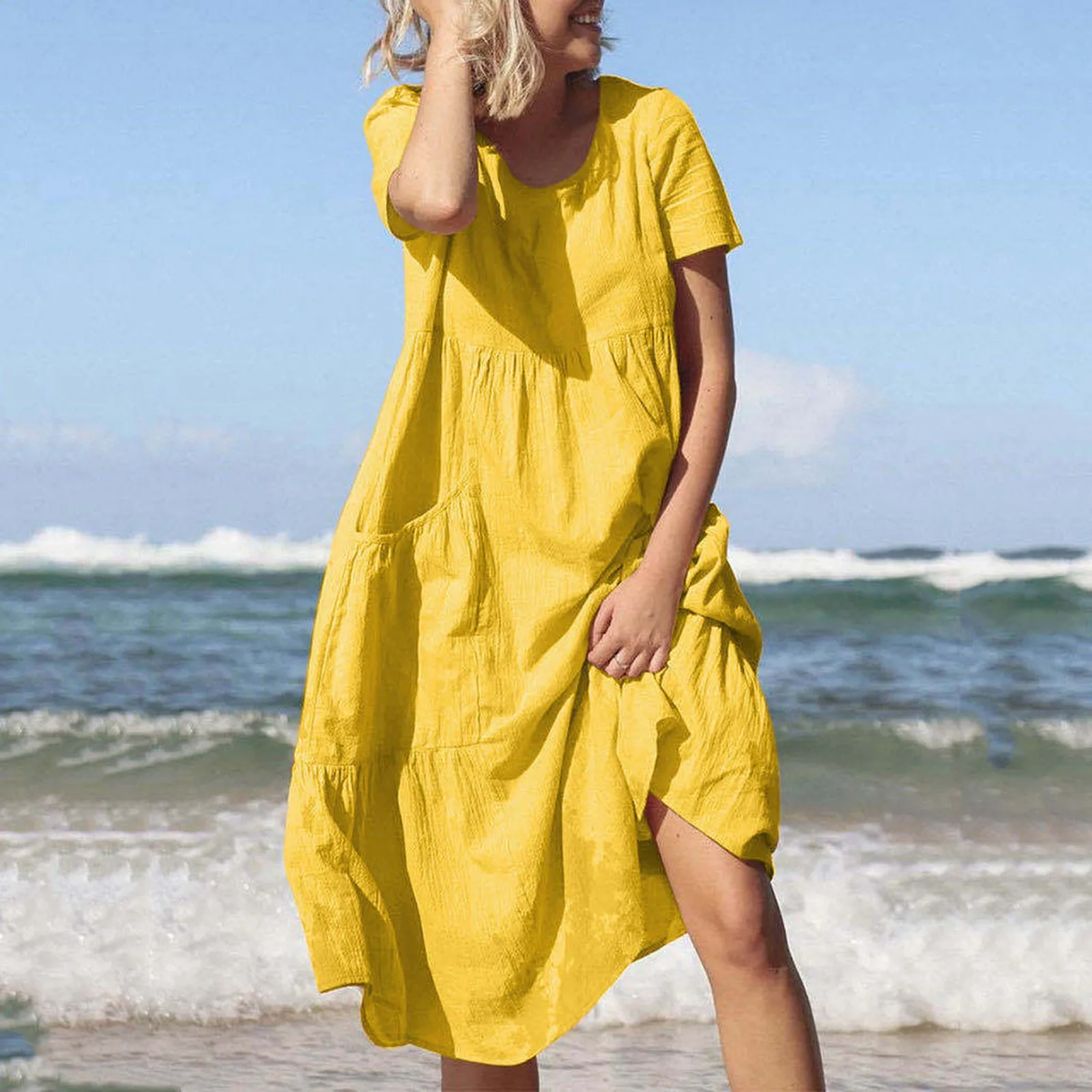 Beach Dresses Womens O Neck Loose Summer Dress Pockets Short Sleeves Dress Casual Boho Sundress Ladies Party Dresses Vestidos
Beach Dresses Womens O Neck Loose Summer Dress Pockets Short Sleeves Dress Casual Boho Sundress Ladies Party Dresses Vestidos