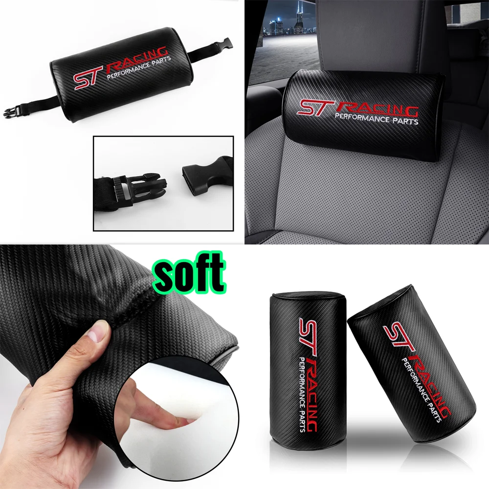 

Car Seat Neck Head Support Pillow ST Racing Carbon Fiber Headrest For Ford Fiesta Mondeo Edge Ecosport Kuga Mustang TAURUS ST