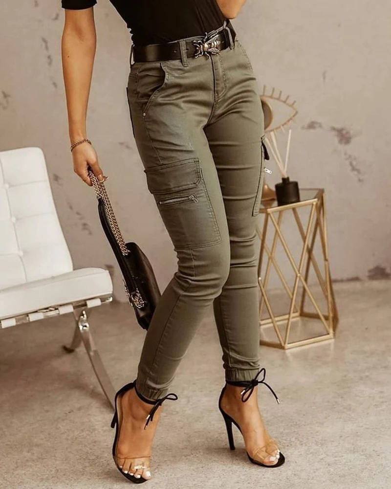 Eew Fashion Zipper Pocket Design Casual Pants Without Belt Women's High Waist Cargo Pants Trousers Female Streetwear
Eew Fashion Zipper Pocket Design Casual Pants Without Belt Women's High Waist Cargo Pants Trousers Female Streetwear