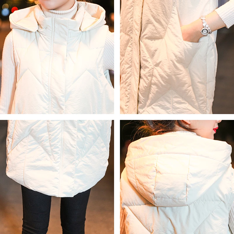 winter 2020 hooded long vest for women's plus size loose solid sleeveless jacket female cotton padded casual thick parkas woman 
winter 2020 hooded long vest for women's plus size loose solid sleeveless jacket female cotton padded casual thick parkas woman