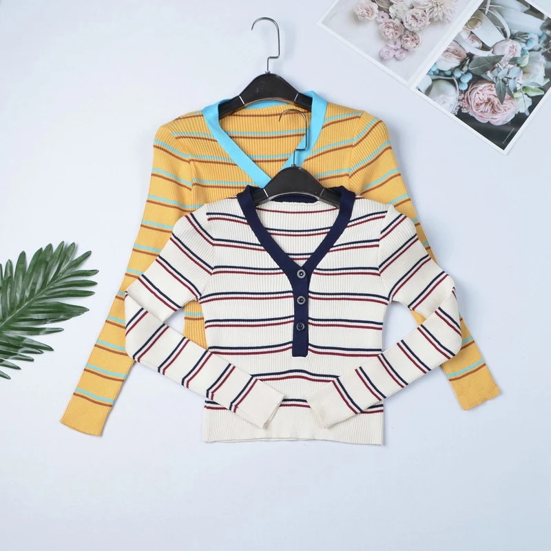 Retro chic women's sweaters striped v neck korean style ladies slim fit jumpers autumn female clothes pull pullover
Retro chic women's sweaters striped v neck korean style ladies slim fit jumpers autumn female clothes pull pullover