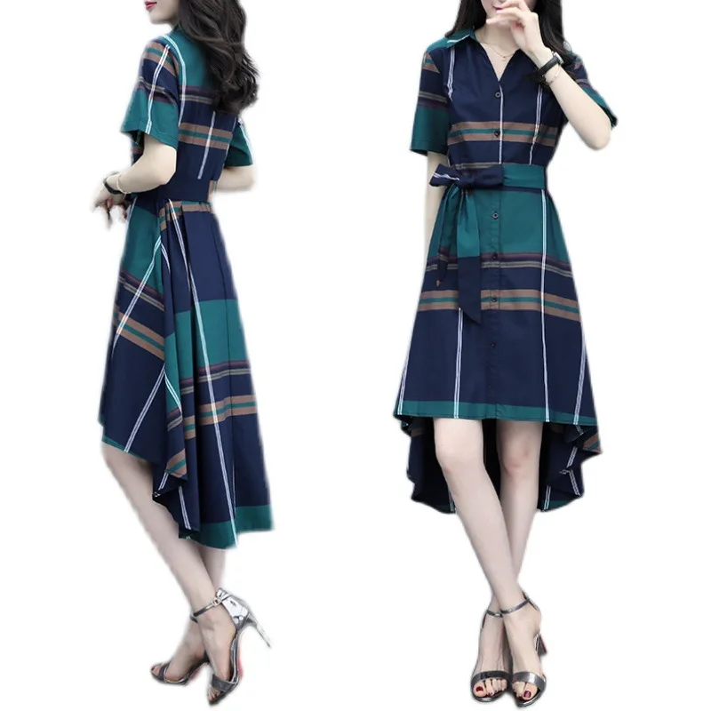Plaid Dress 2021 spring & summer new women's mid-length fashion asymmetrical short sleeve shirt skirt shirt dresses LYQ142
Plaid Dress 2021 spring & summer new women's mid-length fashion asymmetrical short sleeve shirt skirt shirt dresses LYQ142