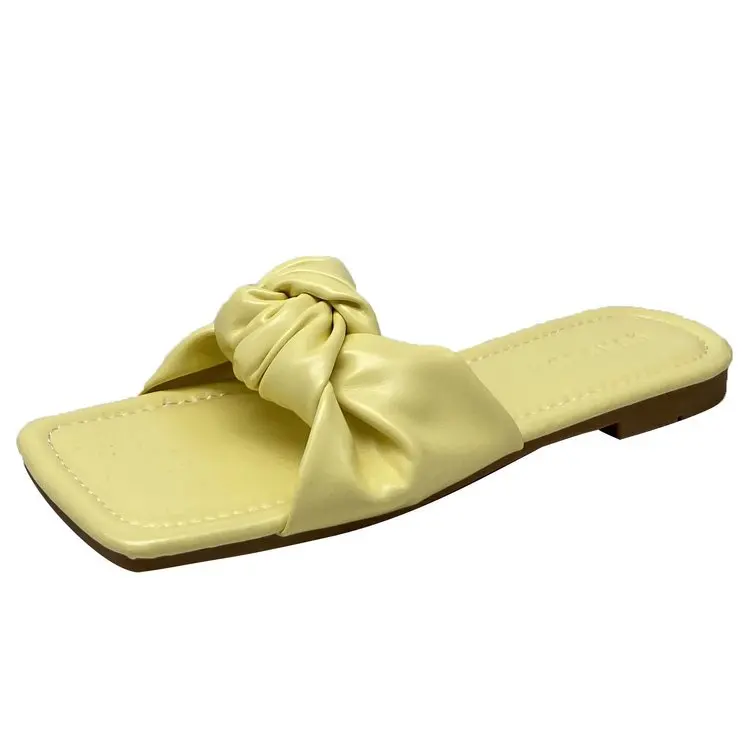Slippers Casual Beach Shoes Low Butterfly-Knot Slipers Women Slides Luxury Sabot Flat 2021 Summer PU Fabric Hoof Heels Fashion S