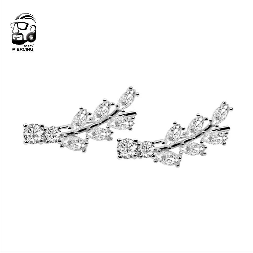 8 Crystals Girl Trendy Earrings Jewelry Bijoux Leaves Clips Ear Cuff for Women Exquisite Earring Fashion NO Piercing Jewelrys | Украшения и