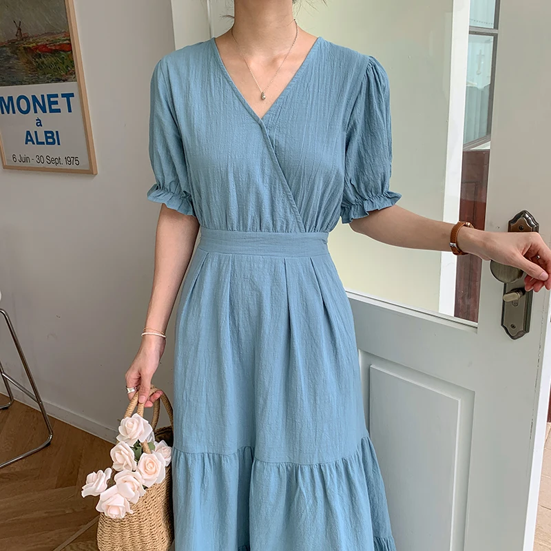 Vintage V-neck solid women dress high waist slimming fishtail stitching design dress summer new solid loose dress
Vintage V-neck solid women dress high waist slimming fishtail stitching design dress summer new solid loose dress