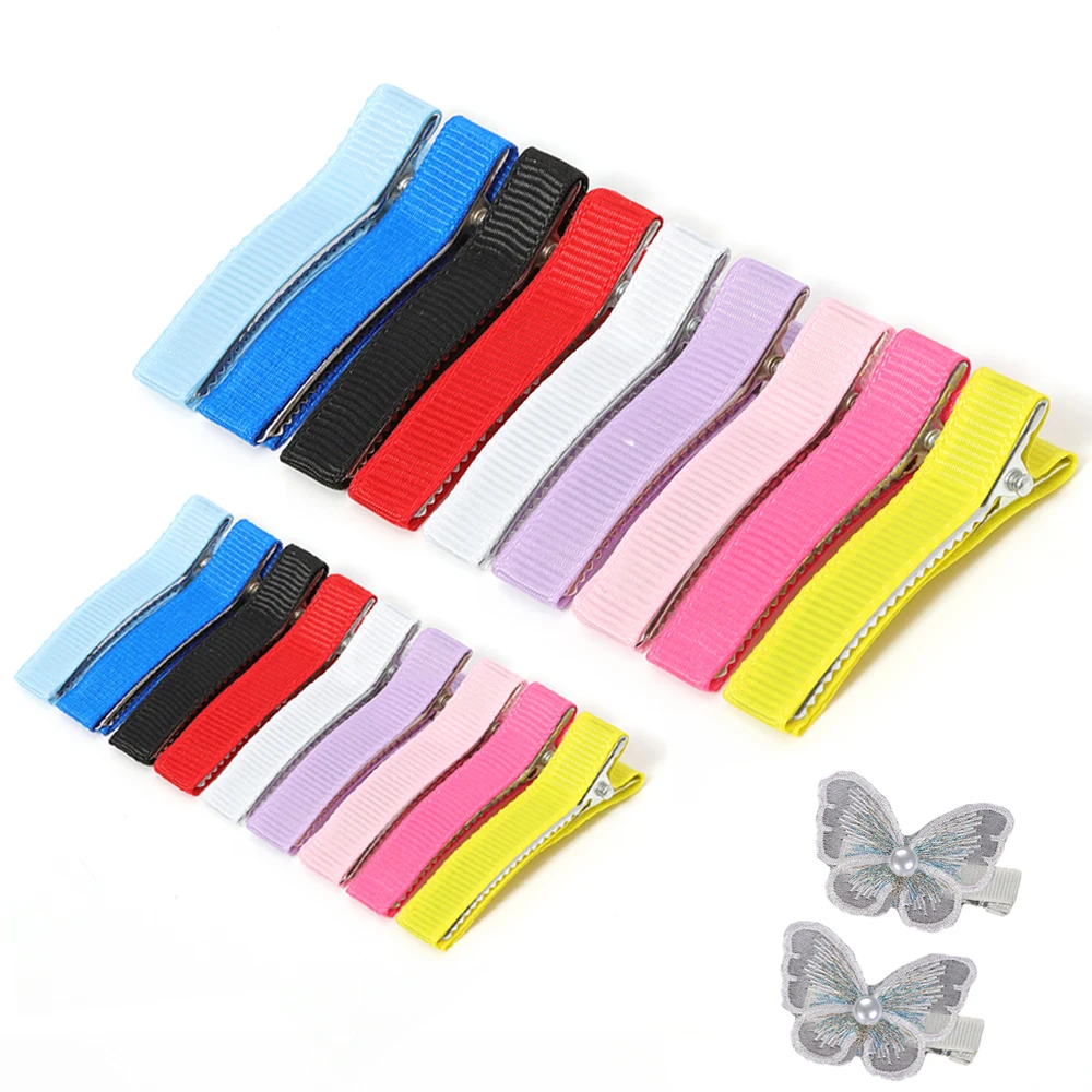 

20p 5cm 3.5cm Girls Baby Kids Grosgrain Ribbon Covered Lined Alligator Hair Clips Double Prong Hairpin For Bows Flower Craft DIY