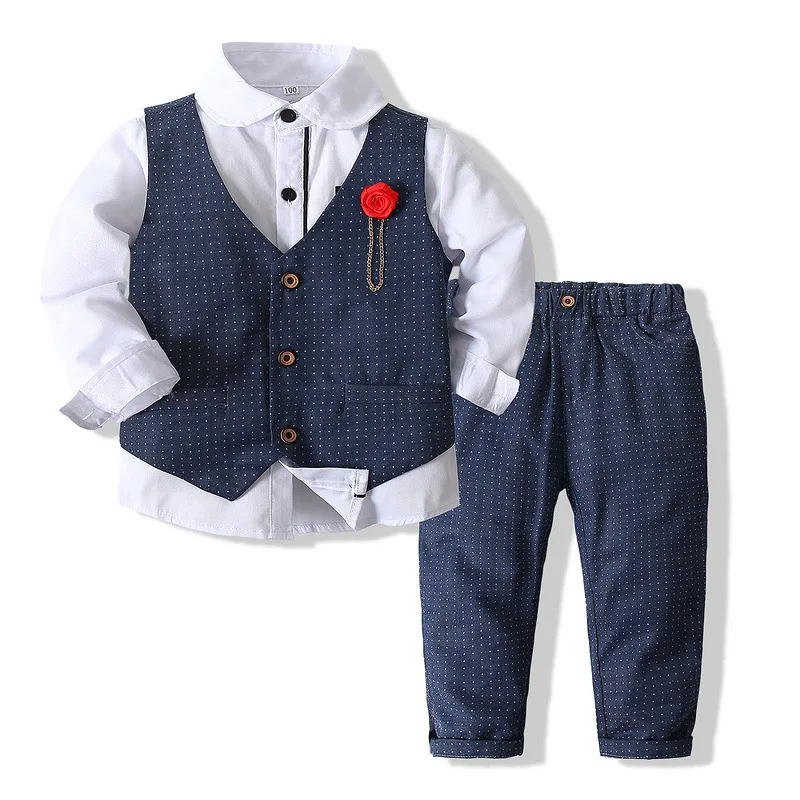 

2021 Kids Suits Host Dress Boys Party Classics Style Gentleman Childrens Clothes 3 Piece Suit Shirt Vest Trousers Sets New