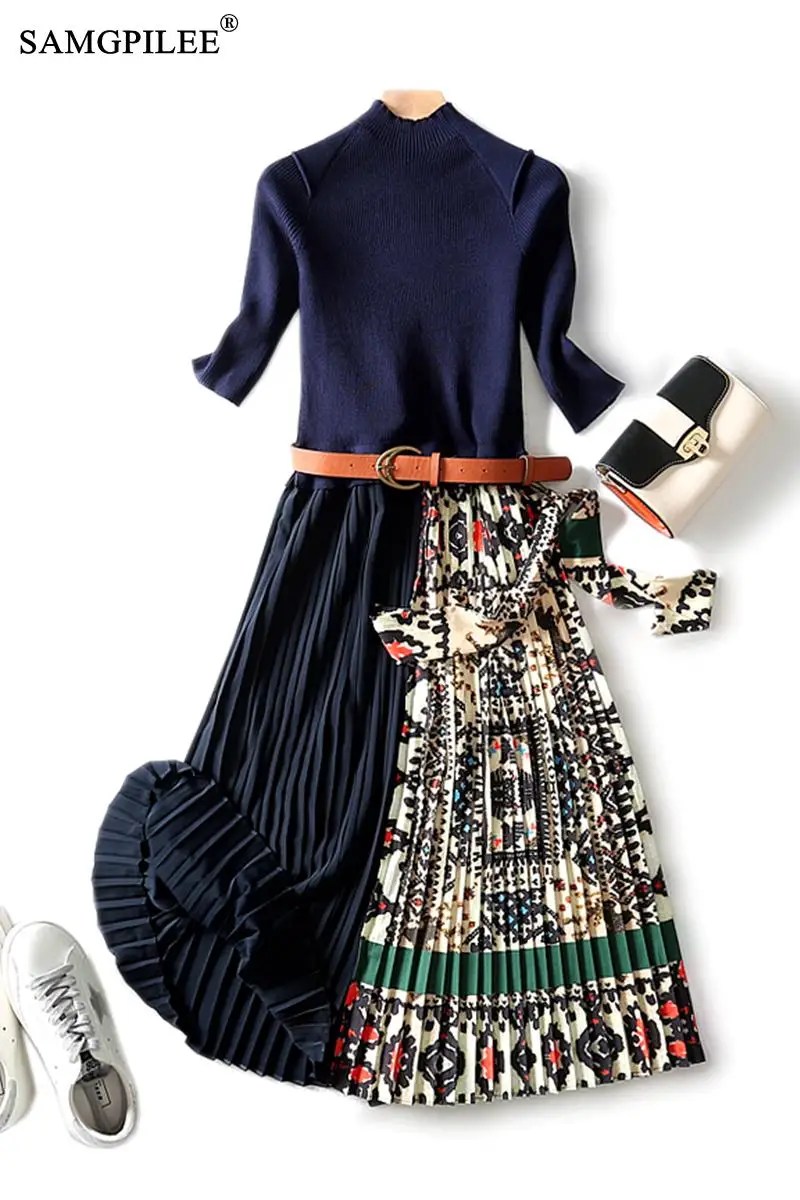 Dresses Winter 2021 Woman Office Lady Pleated Patchwork Three Quarter Sleeve Plus Size Women Sashes Turtleneck Dresses For Women
Dresses Winter 2021 Woman Office Lady Pleated Patchwork Three Quarter Sleeve Plus Size Women Sashes Turtleneck Dresses For Women