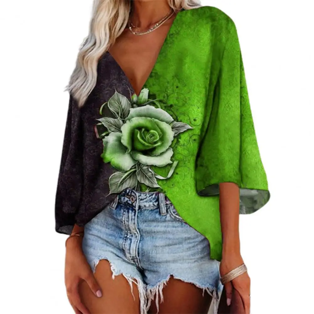 Casual Women Blouse Summer Contrast Color Rose Print 3/4 Sleeve V Neck Pullover for Dating Floral Pattern Blouse Red xxxl
Casual Women Blouse Summer Contrast Color Rose Print 3/4 Sleeve V Neck Pullover for Dating Floral Pattern Blouse Red xxxl