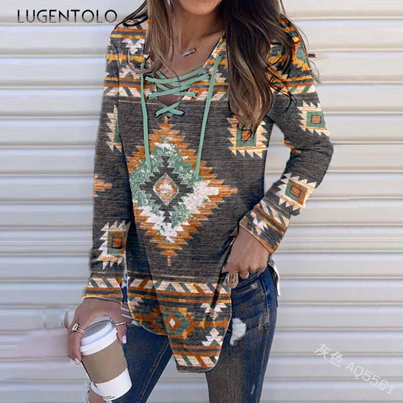 Vintage T-shirt Women Long Sleeve Large Size Print Loose Top Female Casual V Neck Bandage Thin Summer Street T-shirts
Vintage T-shirt Women Long Sleeve Large Size Print Loose Top Female Casual V Neck Bandage Thin Summer Street T-shirts