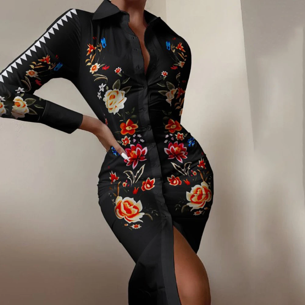 Women Print Shirts Midi Dress Spring Autumn Turn-down Collar Button Long Sleeve Dresses Fashion Slim Cardigan Lady Party Dress
Women Print Shirts Midi Dress Spring Autumn Turn-down Collar Button Long Sleeve Dresses Fashion Slim Cardigan Lady Party Dress
